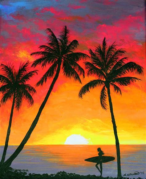 Tropical Sunset Surfer By Amy Scholten Surfer Painting Sunset