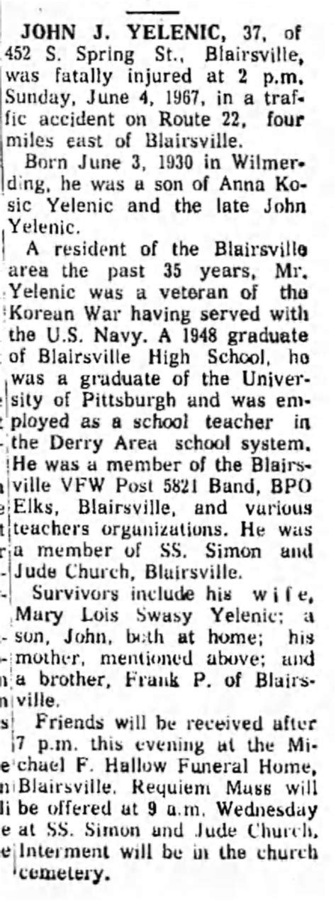 John J “Johnny” Yelenic (1930-1967) - Find a Grave Memorial