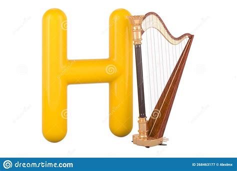 Kids Abc Letter H With Harp 3d Rendering Stock Illustration