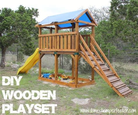 Diy Playset And Staining With Flood Wood Diy Playground Swing Set