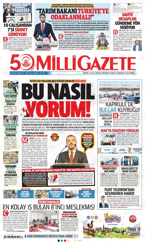 29 Temmuz 2022 tarihli Milli Gazete Manşetleri