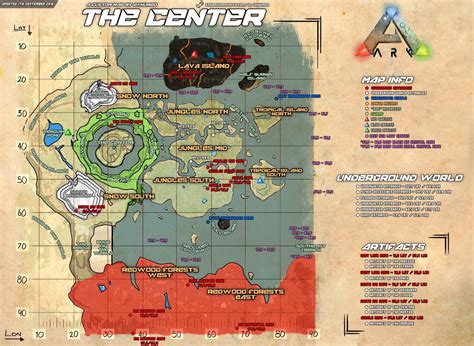 Ark Survival Evolved The Center Map Caves Locations Map Coordinates