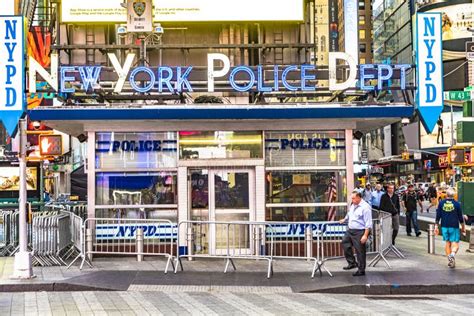 New York Police Department Station At Times Square In Late Afternoon