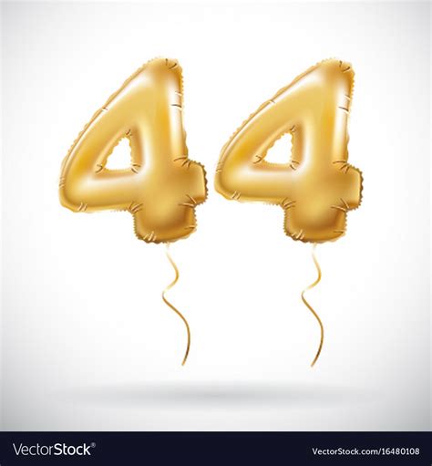Golden 44 Number Forty Four Metallic Balloon Vector Image