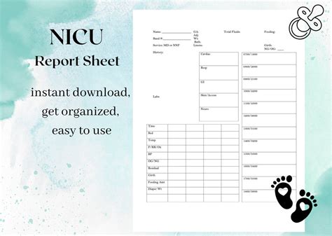 Nicu Brain Report Sheet Instant Download Etsy