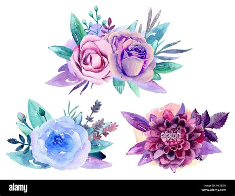 Purple Floral Bouquet Vector Clip Art Blue Watercolor Flowers