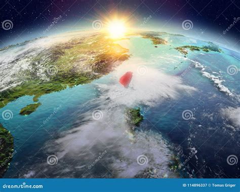 Taiwan From Space In Sunrise Stock Image Image Of Clouds Cities