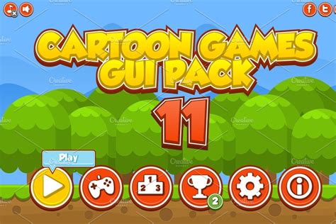 Cartoon Games Gui Pack 14 Pre Designed Illustrator Graphics
