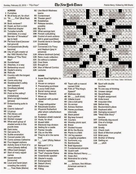 Sample Of Los Angeles Times Sunday Crossword Puzzle Tribune Content
