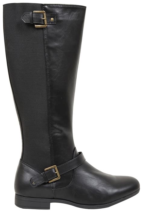 Black Knee High Riding Boots With Buckle Detail With Xl Calf Fitting In