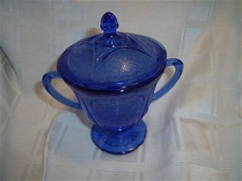 Hazel Atlas Royal Lace Cobalt Blue Footed Sugar Bowl And Lid MINT
