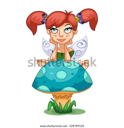 Illustration Red Haired Fairy Wings Sitting Stock Vector Royalty Free