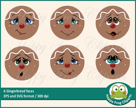 6 Gingerbread Faces Hfc 017 Gingerbread Faces Circles Etsy