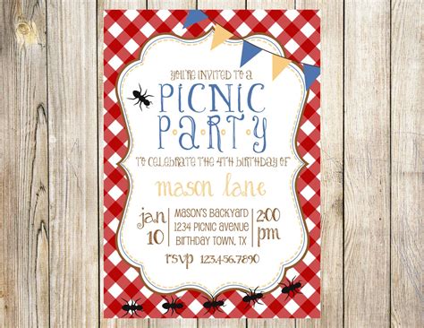 Picnic Birthday Party Invitation By Emmyjosparties On Etsy