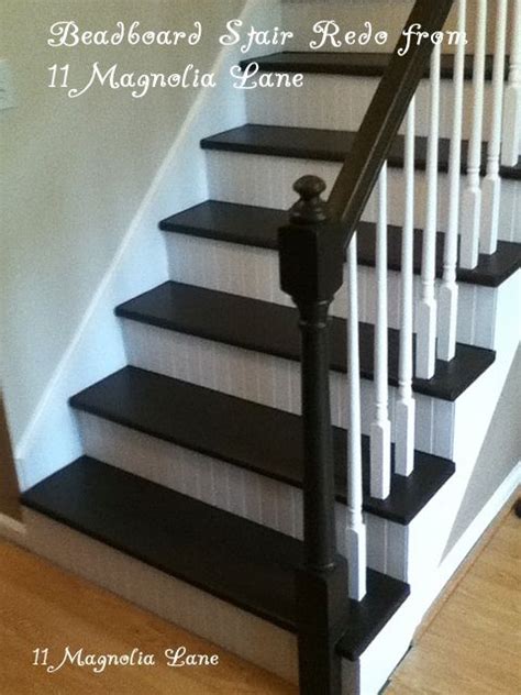 Stairs, staircases and steps can very in many different ways. Stair redo with painted treads and beadboard risers | Redo ...