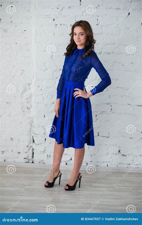 Woman Posing In Blue Evening Dress Stock Image Image Of Curls Caucasian 83447937