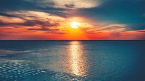 Beautiful Sunset Over Ocean Sun Reflection Stock Footage Video 100