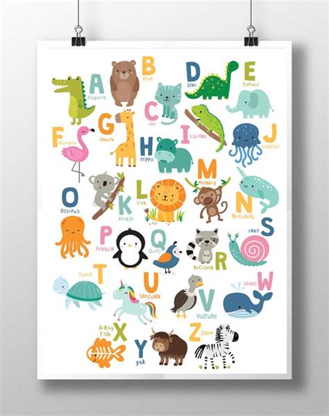 Printable Animal Alphabet Poster For Kids Animal Alphabet Animal