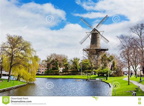 Traditional Windmill De Valk In Leiden The Netherlands Editorial Stock Image Image Of Dutch