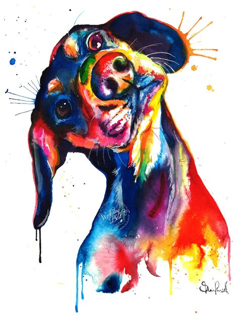 Colorful Dachshundwienerdog Watercolor Print Art Print Of Dachshund