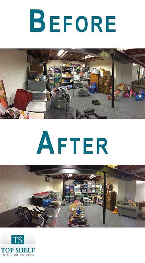 Basement Clutter Reduced With A Clean Look And Labeled Bins Home