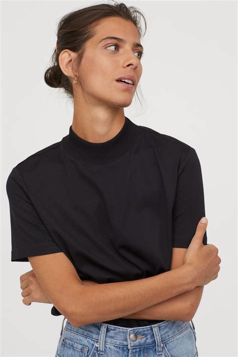 Mock Turtleneck T Shirt Turtleneck T Shirt Turtle Neck Black Women