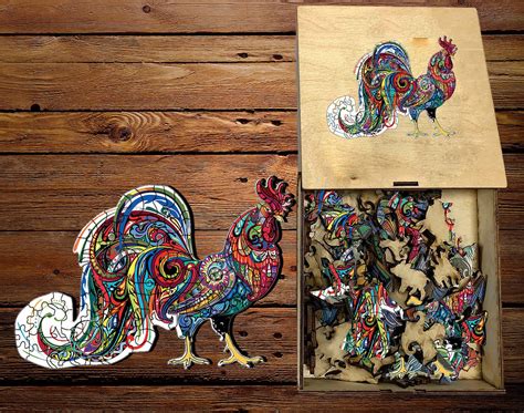 Wooden Jigsaw Puzzles For Adults Wood Puzzle Rooster Chicken Etsy