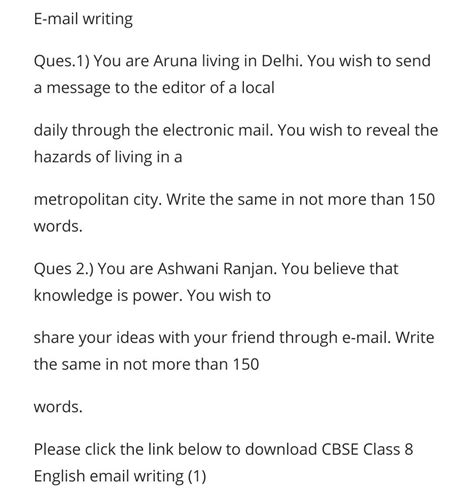Email Writing For 8th Class