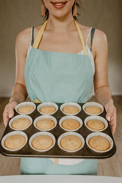 Beautiful Woman Apron Cooking Dessert Stock Image Image Of Portrait