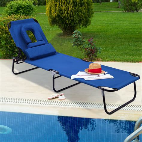 Blue Outdoor Folding Reclining Beach Patio Chaise Lounge Chair Pool Lawn Camping Sale