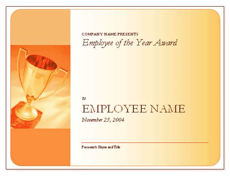 It recognizes the best service of the employees. Employee Of The Year Award - Free Certificate Templates In ...
