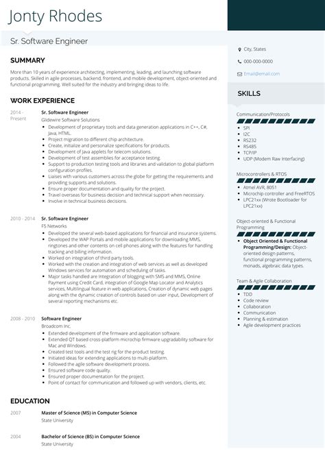 Senior software engineersare the best at what they do—coding, improving, and developing systems, software products, computer games, and mobile apps. Free Real Professional Resume Samples | VisualCV