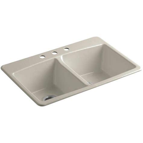 Kohler vault™ 33 x 22 in. KOHLER Brookfield Drop-In Cast Iron 33 in. 3-Hole Double ...