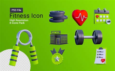 Premium Psd 3d Fitness Gym Icon Pack Isolated