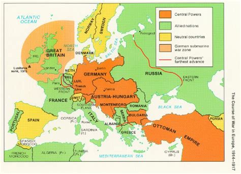 This map of europe clearly shows the surrounding of the central powers by the allies. World War I
