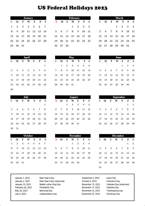 2023 Calendar With Federal Holidays Gambaran