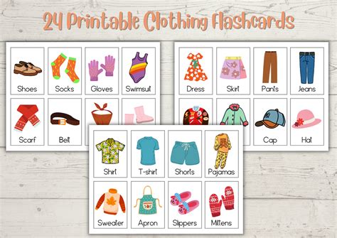24 Clothes Flashcards Printable For Kids Montessori Clothing Etsy Canada