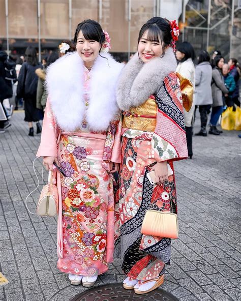 Tokyo Fashion Beautiful Traditional Japanese Furisode Kimono On The Streets Of Shibuya