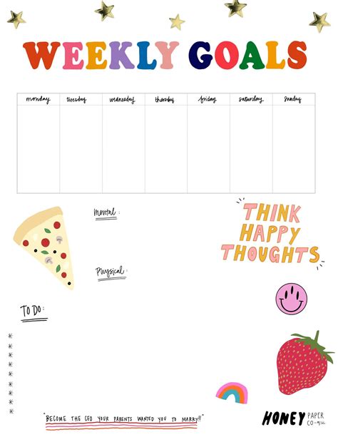 Printable Weekly Goal Sheet Templates Etsy Goal Sheet Goals Think