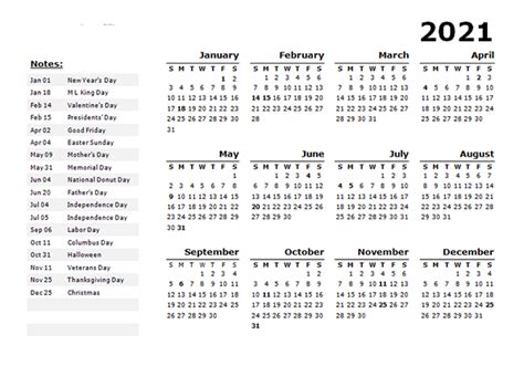 Printable Pdf Printable One Page Free Printable 2021 Calendar With