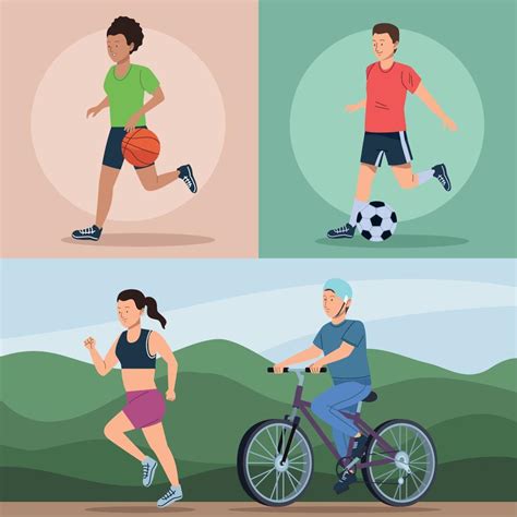 Four Persons Practicing Sports 10528479 Vector Art At Vecteezy