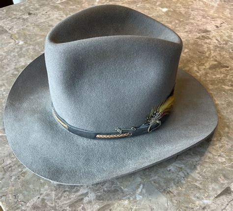 Vintage John B Stetson 4x Beaver Cowboy Hat Feather H Gem