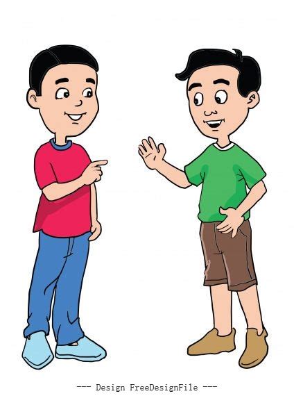 Cartoon Two Boys Friendly Talking Set Vector Free Download