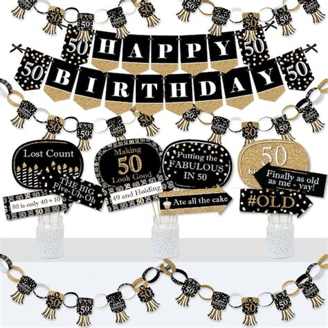 Adult 50th Birthday Gold Banner And Photo Booth Decorations