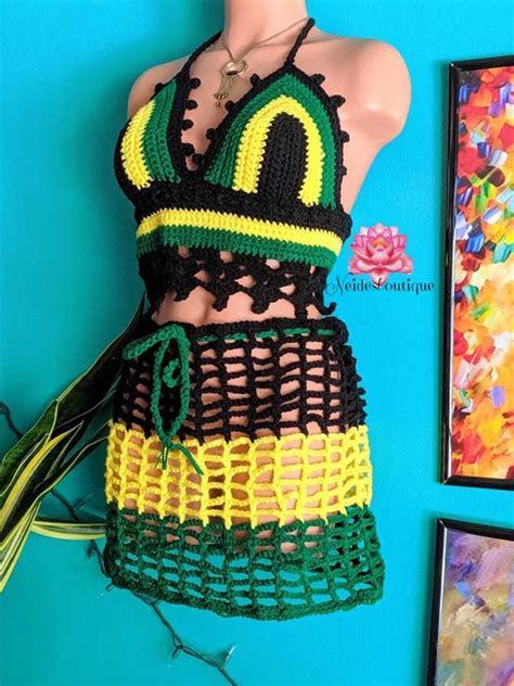 Jamaican Outfit Jamaican Crochet Top Jamaican Festival Outfit Crochet Halter Top Crop Top