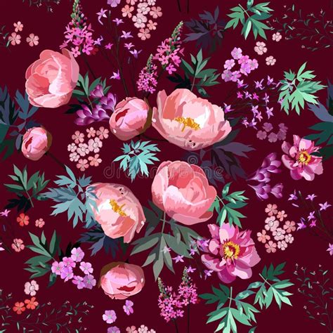 Colorful Floral Pattern Bright Flowers Wallpaper Stock Illustration