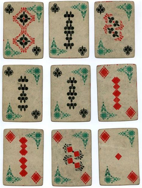 In playing cards, pips are small symbols on the front side of the cards that determine the suit of the card and its rank. Russian pip cards, date unknown.