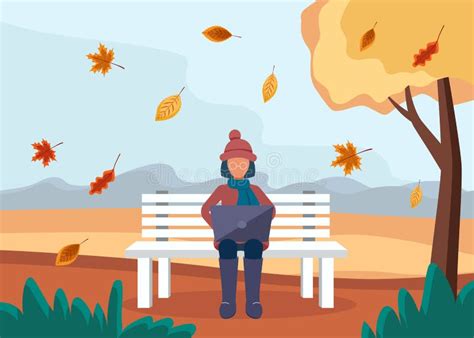 Autumn Background Landscape Illustration With Character Exploring