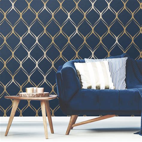 Geometric Wallpaper Apex Metro Clifton Trellis Metallic Rose Gold