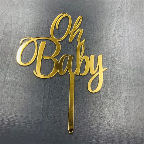 Oh Baby Cake Topper For Baby Shower Cake Decoration Mirror Wooden